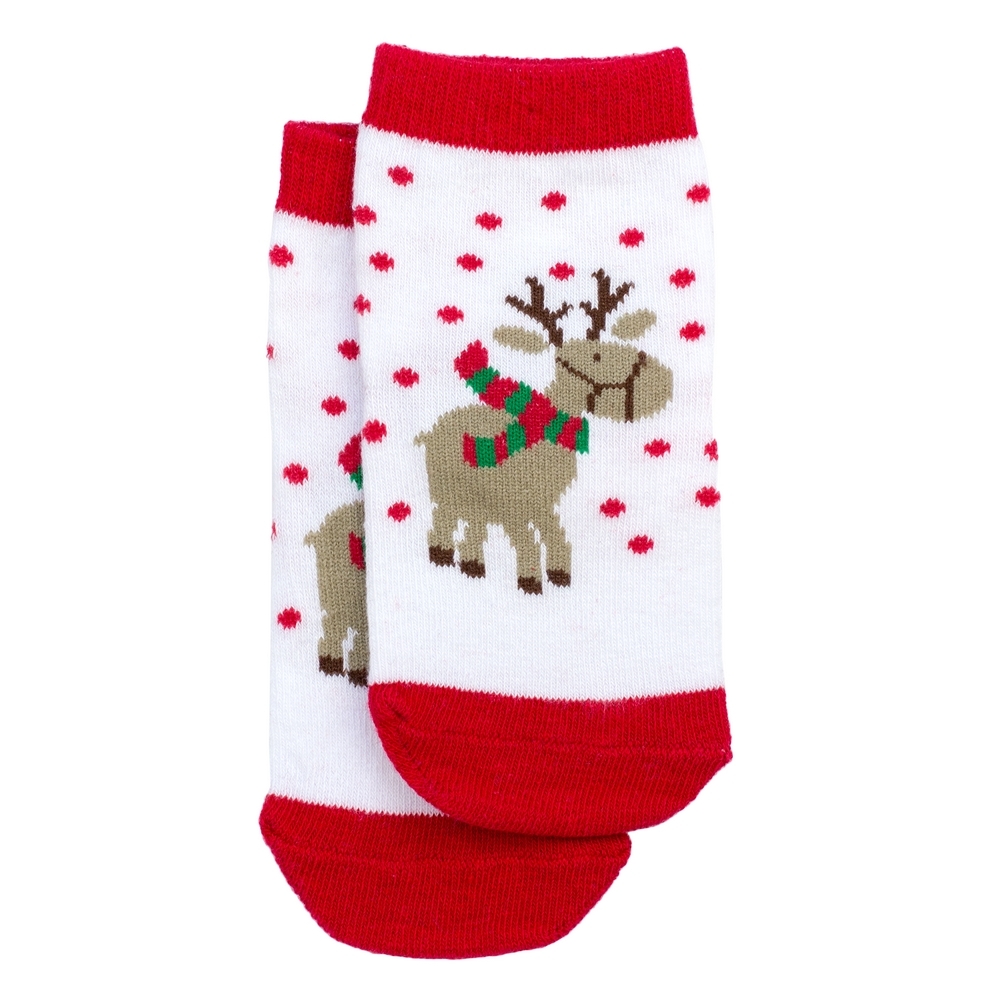 Socks cotton & spandex kids reindeer 1-3 years white