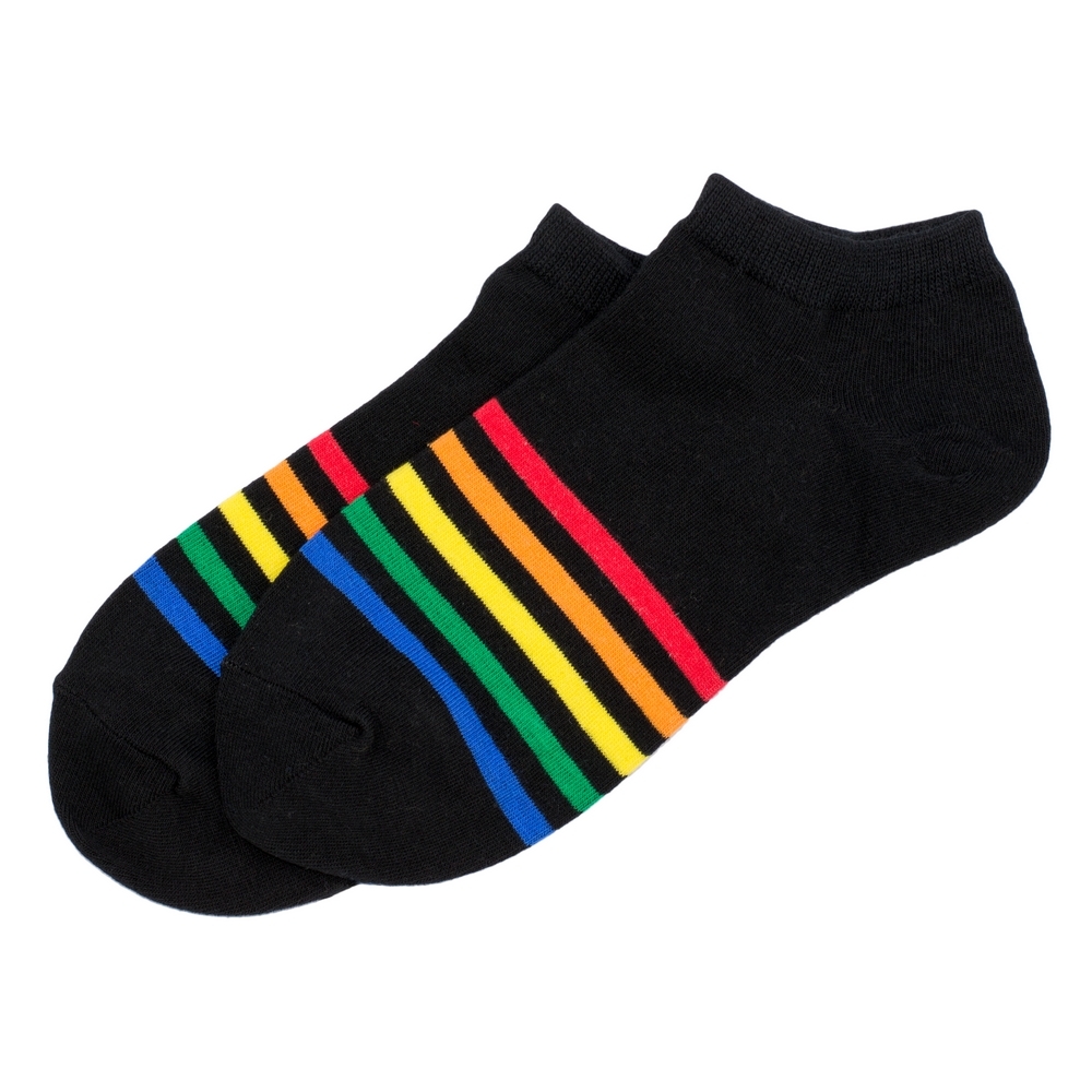 Socks cotton & spandex ankle rainbow stripe black