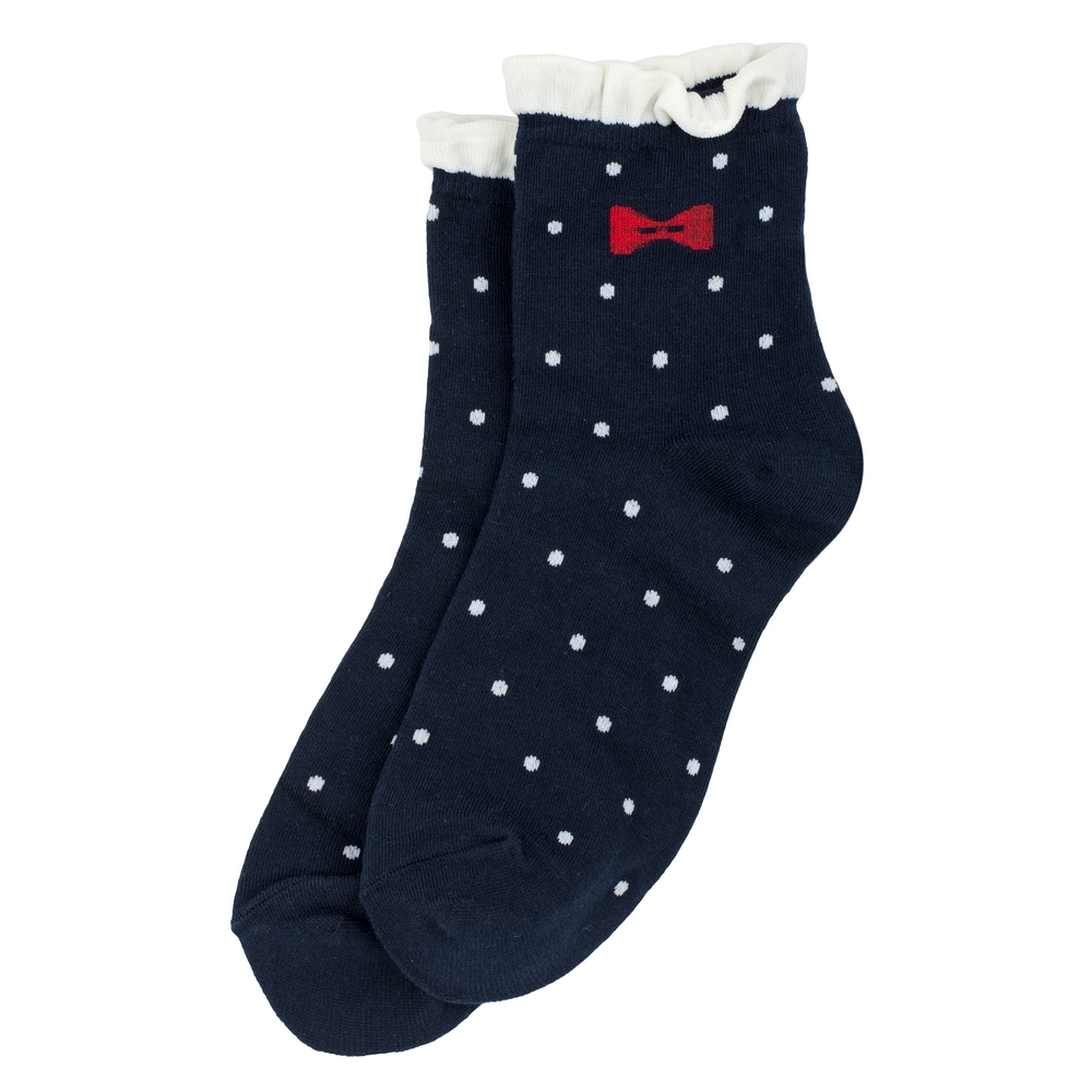 Socks cotton & spandex polka dot with bow navy blue