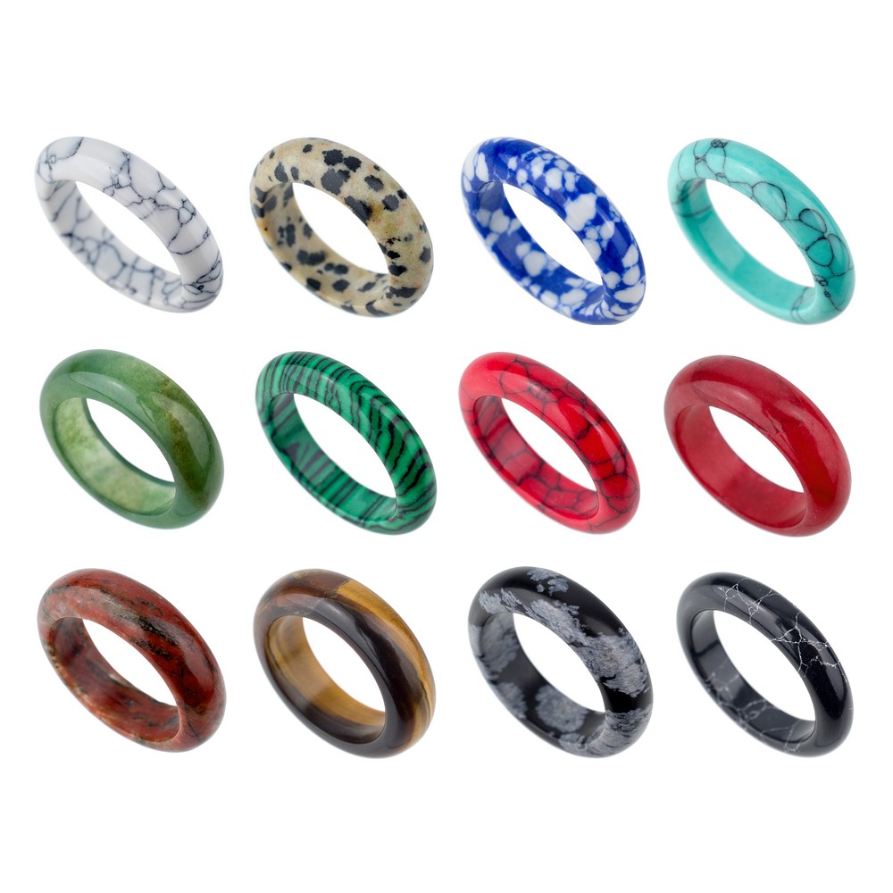 Ring stone natural smooth band assorted colours