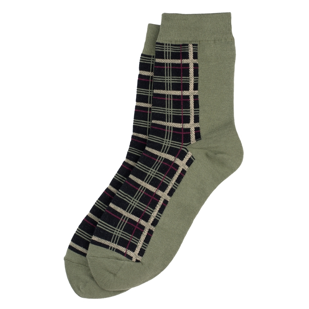 Socks cotton & spandex winter tartan check green