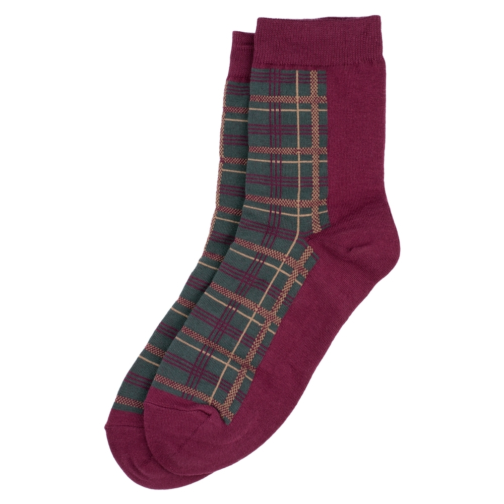 Socks cotton & spandex winter tartan check burgundy red