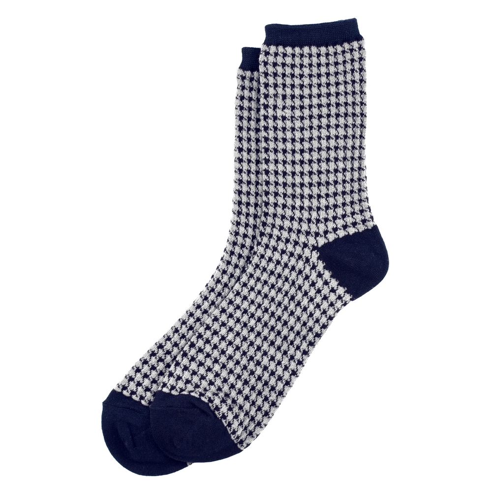 Socks cotton & spandex houndstooth navy blue