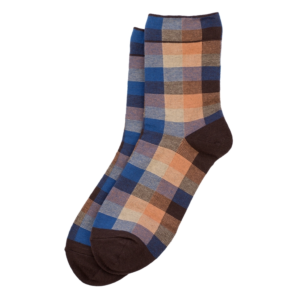 Socks cotton & spandex cool tone check brown