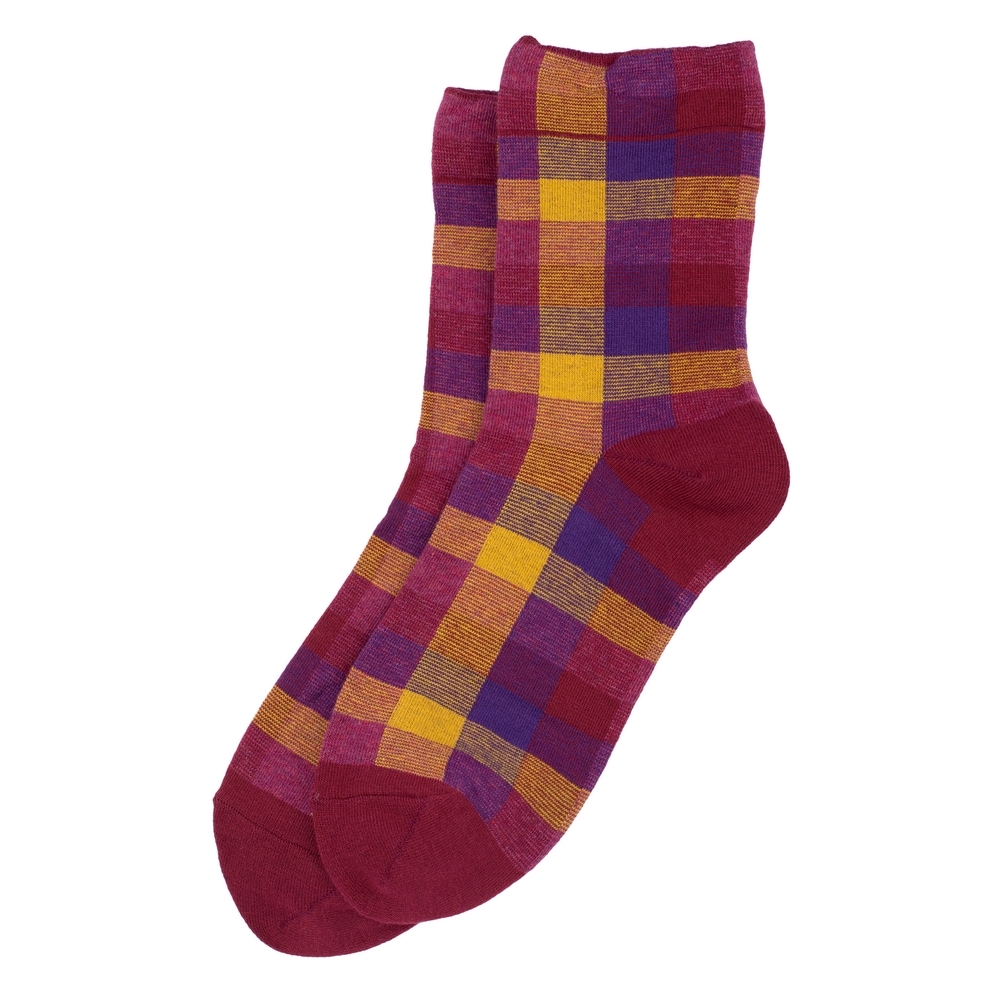 Socks cotton & spandex sunset tone check red