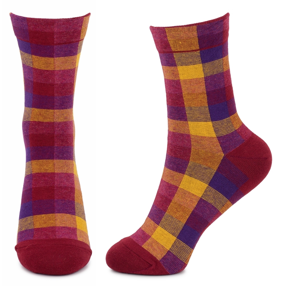 Socks cotton & spandex sunset tone check red - Image 2