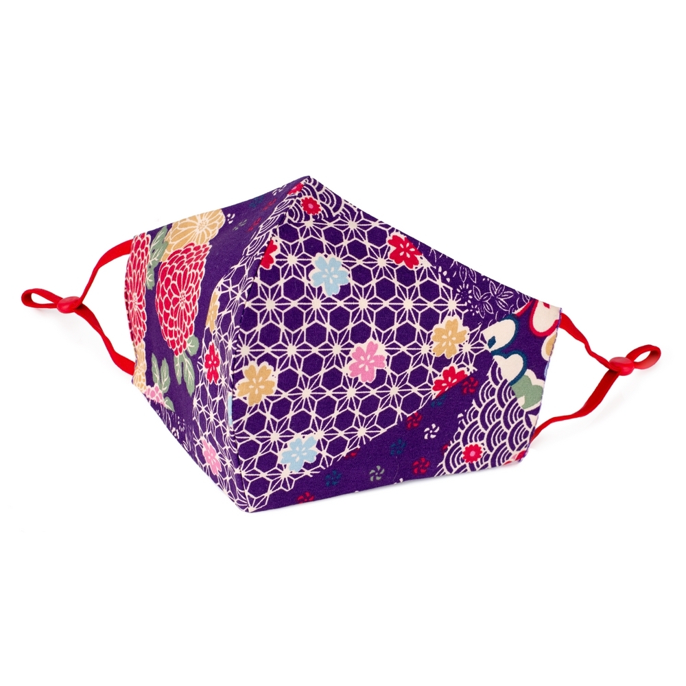 Face Mask cotton kimono patchwork print purple