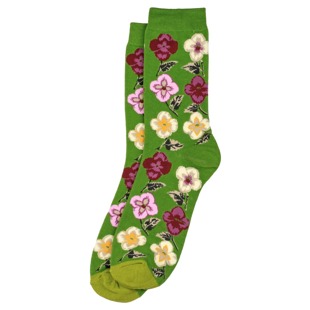 Socks cotton & spandex climbing flower green