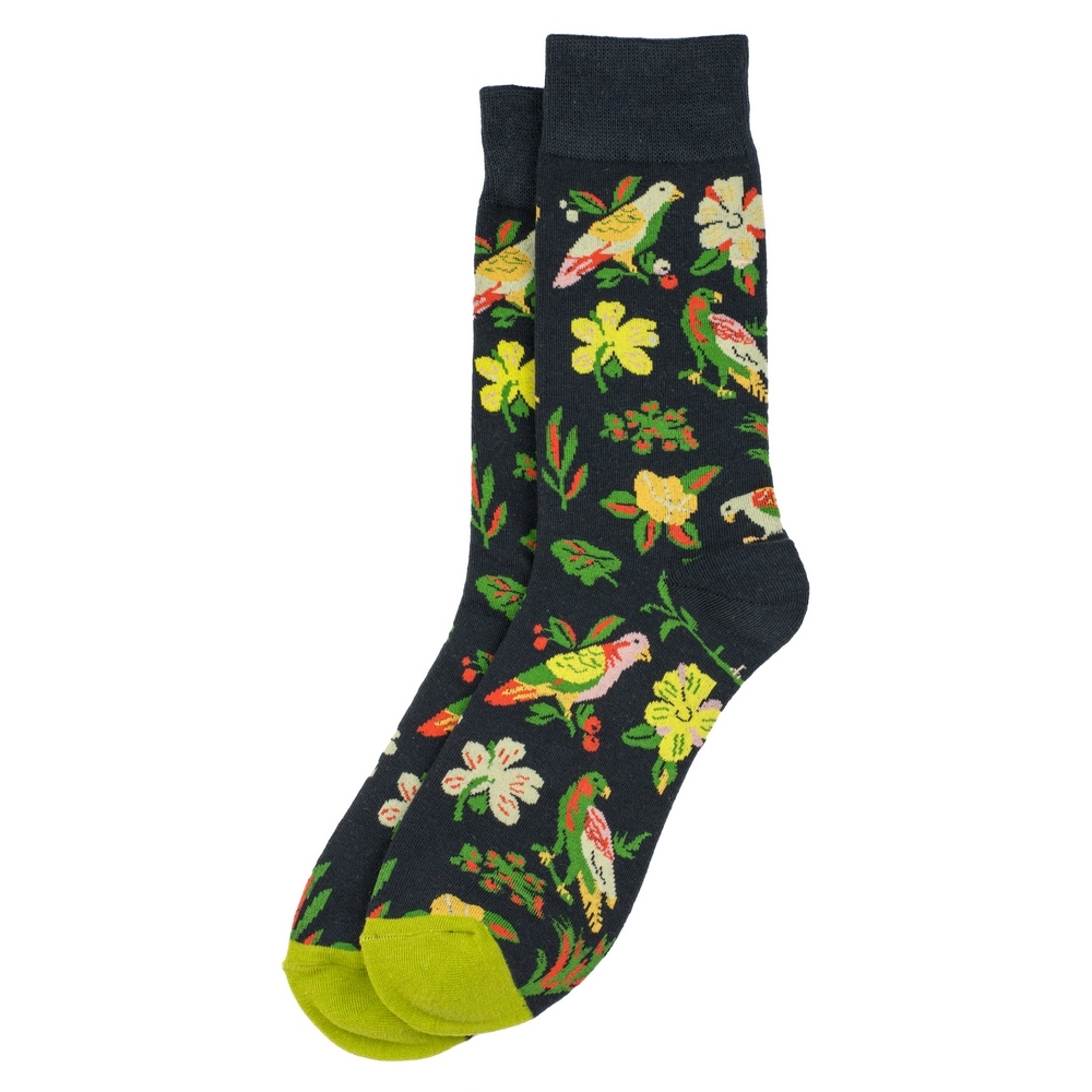 Socks cotton & spandex tropical flowers & love birds black