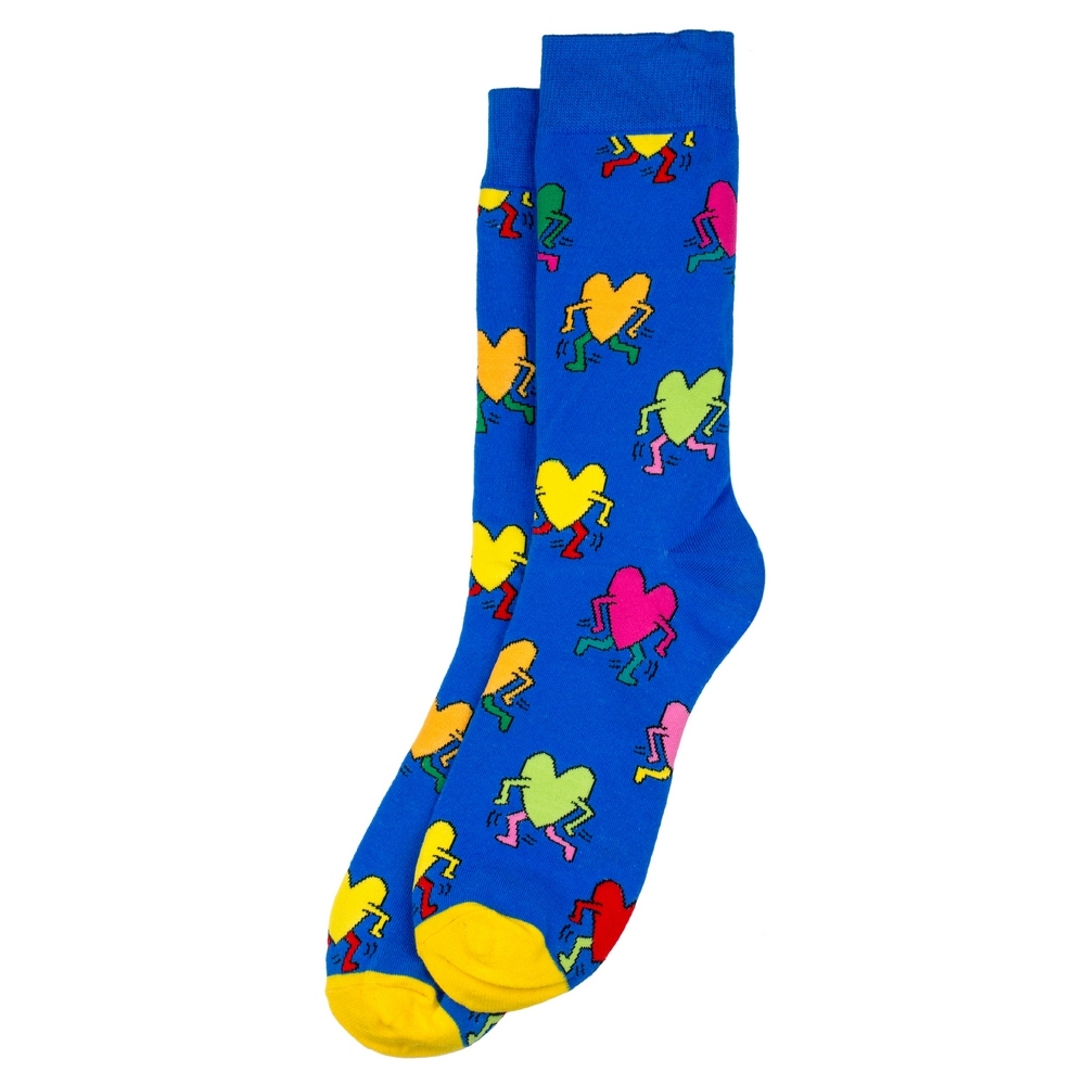 Socks cotton & spandex inspired by Keith Haring - Untitled (heart) blue