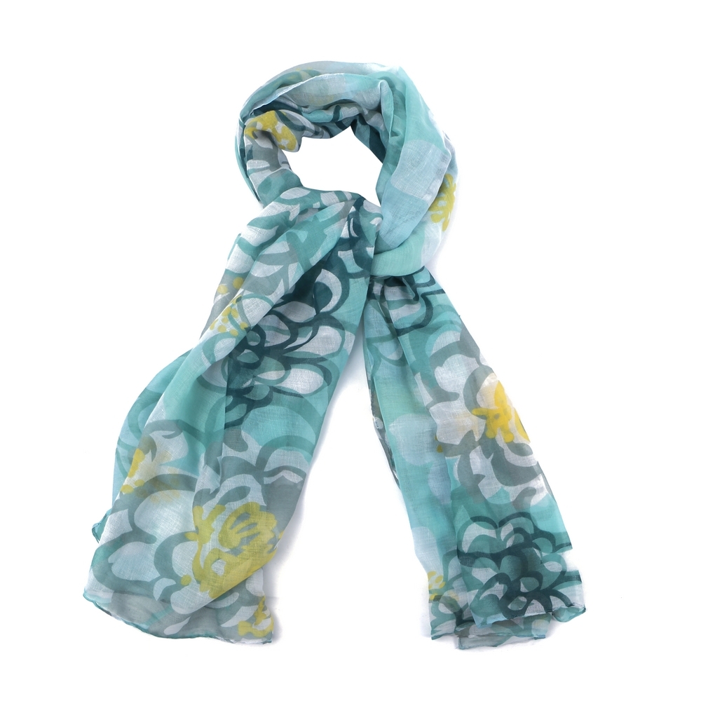 Scarf ink flower print green