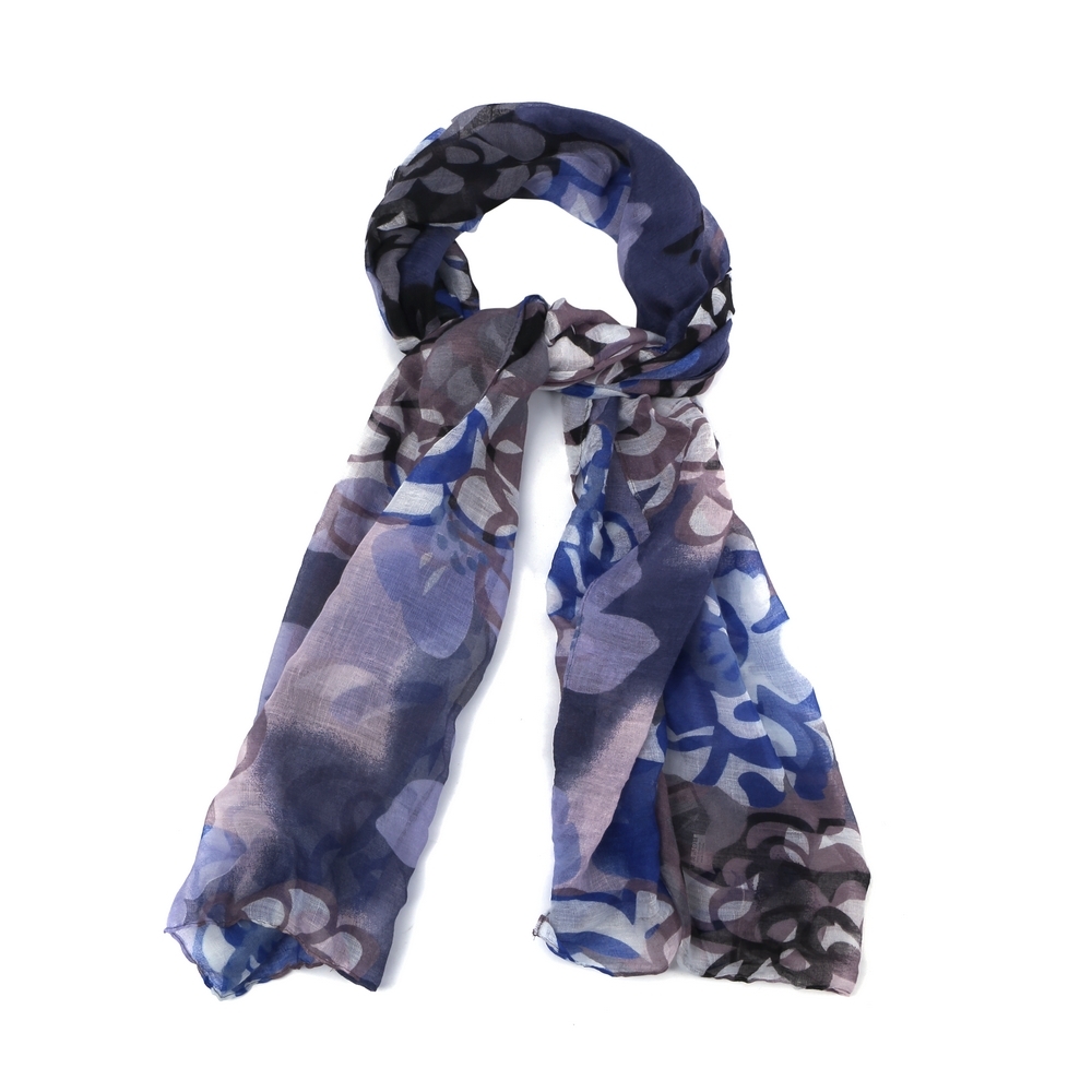 Scarf ink flower print navy blue