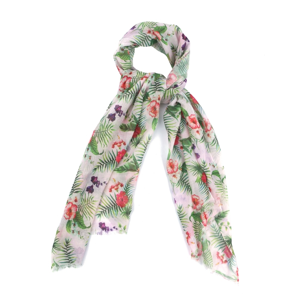 Scarf cotton tropical hibiscus flower blush pink