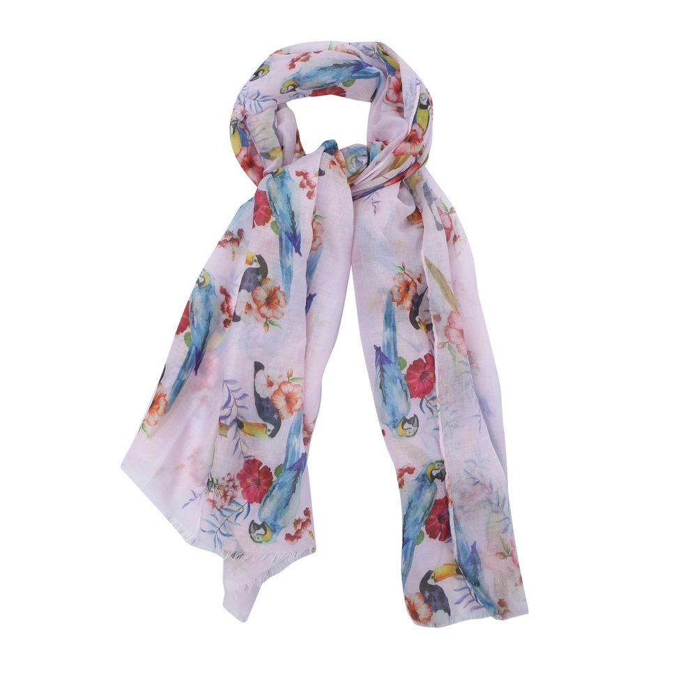Scarf cotton tropical birds pink
