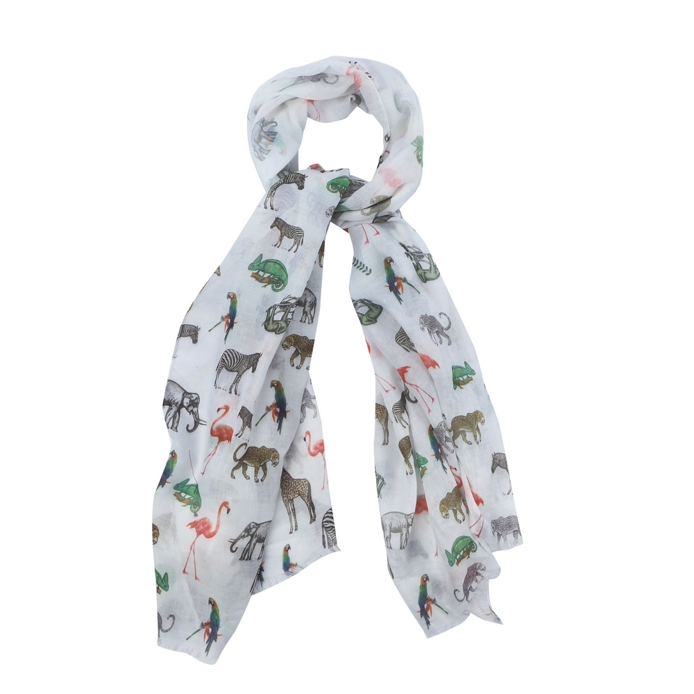 Scarf cotton animal parade white