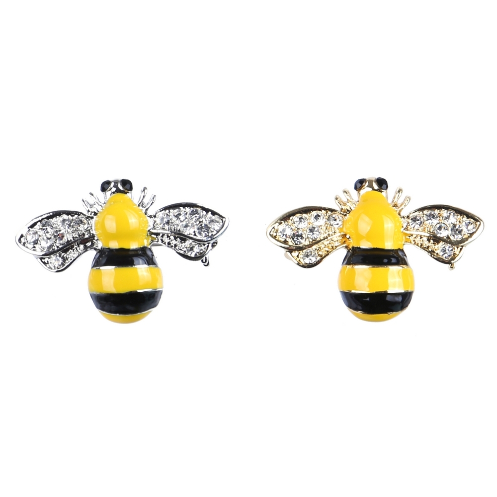 Brooch crystal glass & enamel bee