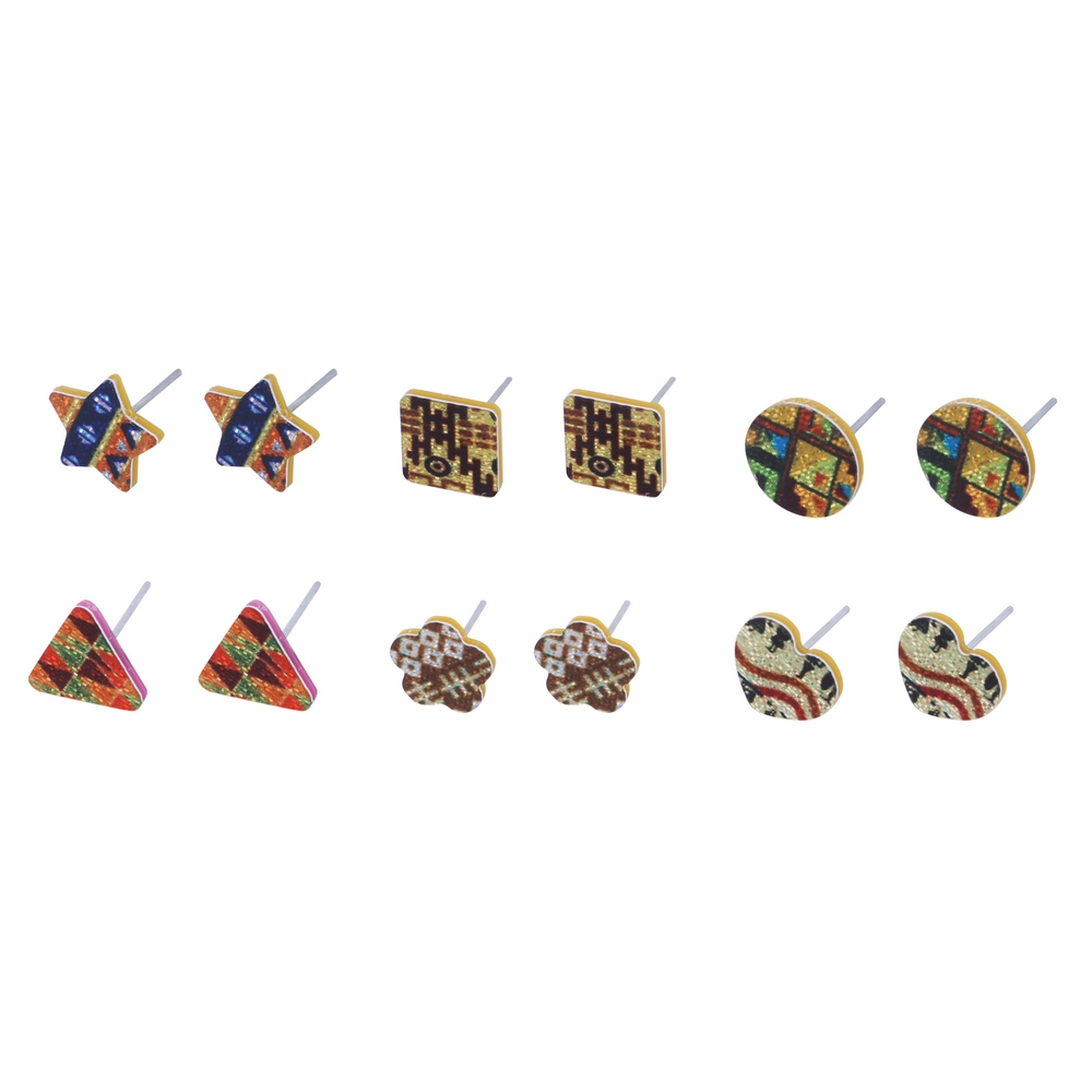 Stud earring acrylic kimono print