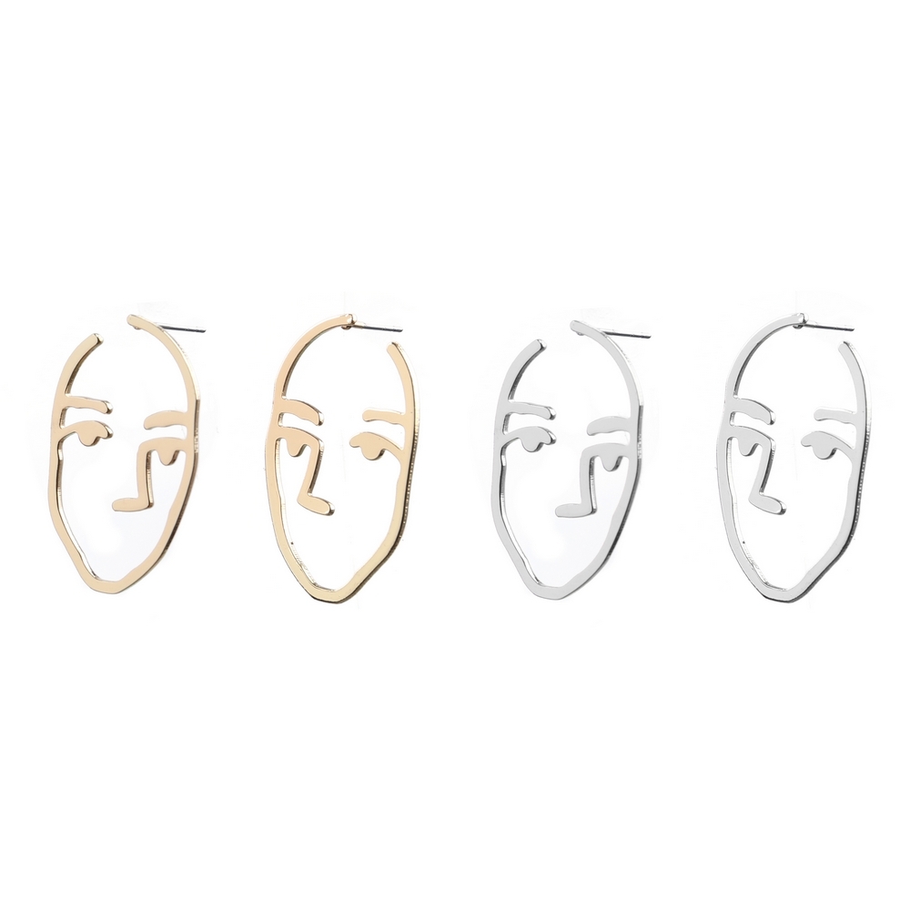Stud earring portrait face silver & gold