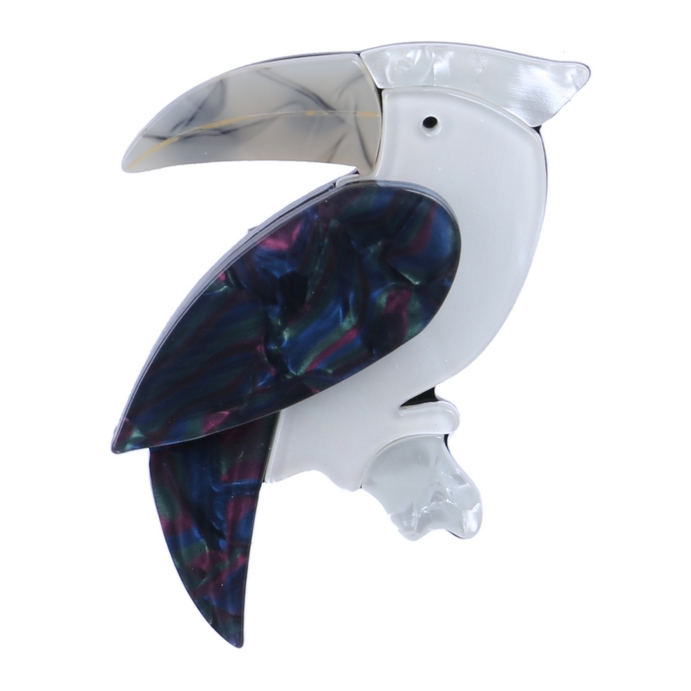 Brooch acrylic toucan pearlised grey