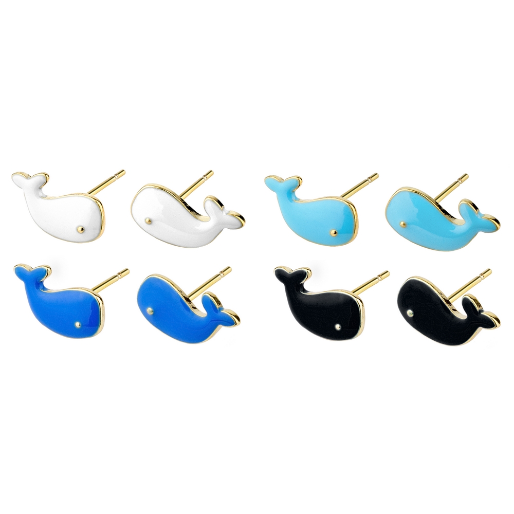Stud earring enamel whale assorted colours