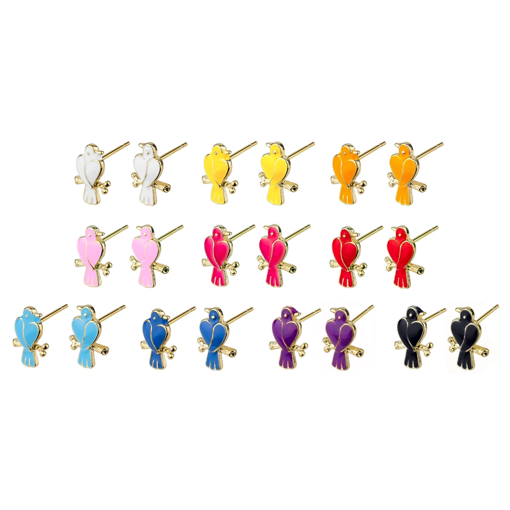 Stud earring enamel love birds