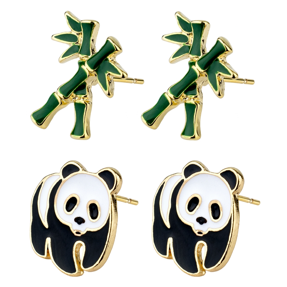 Stud earring enamel panda & bamboo assorted colours