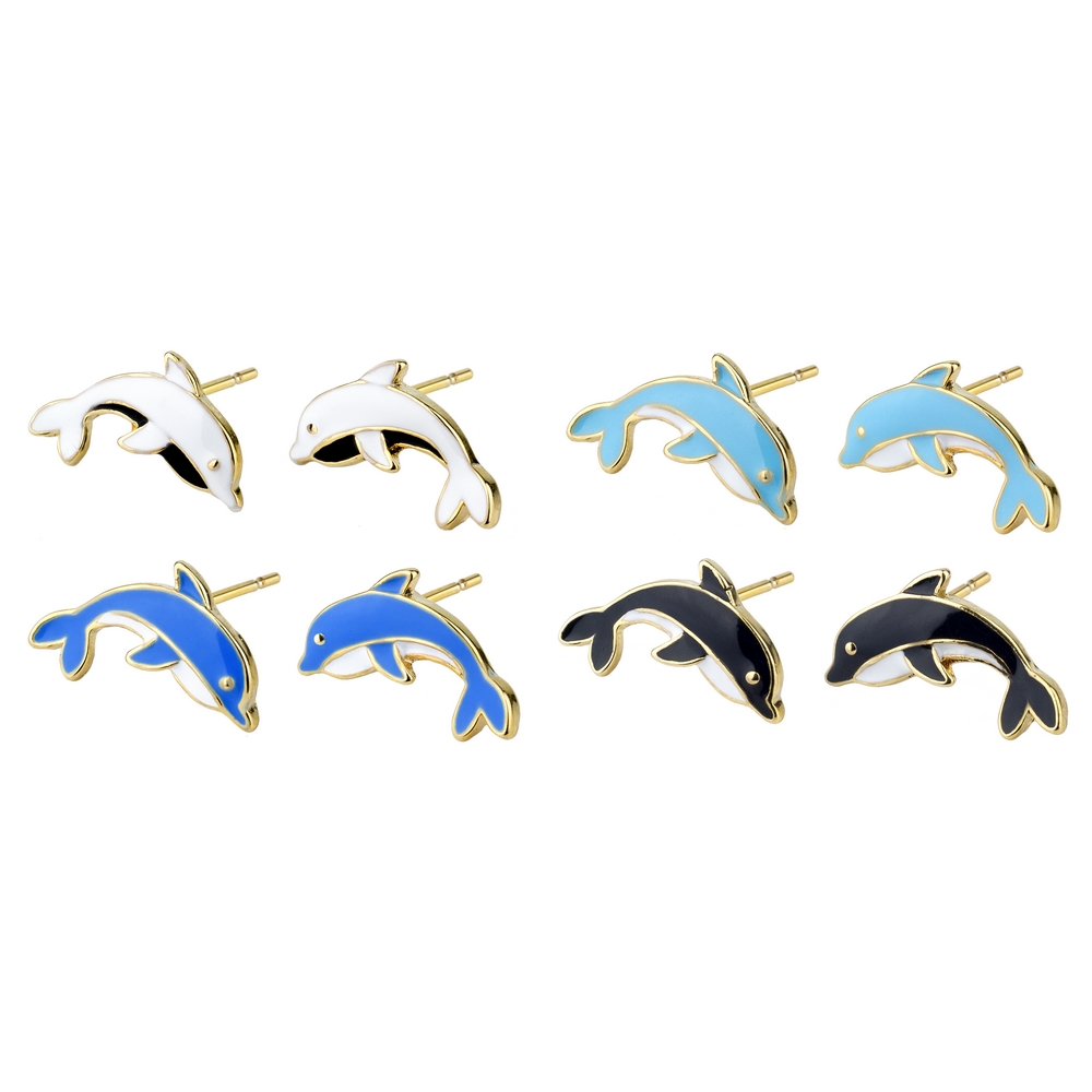 Stud earring enamel dolphins assorted colours