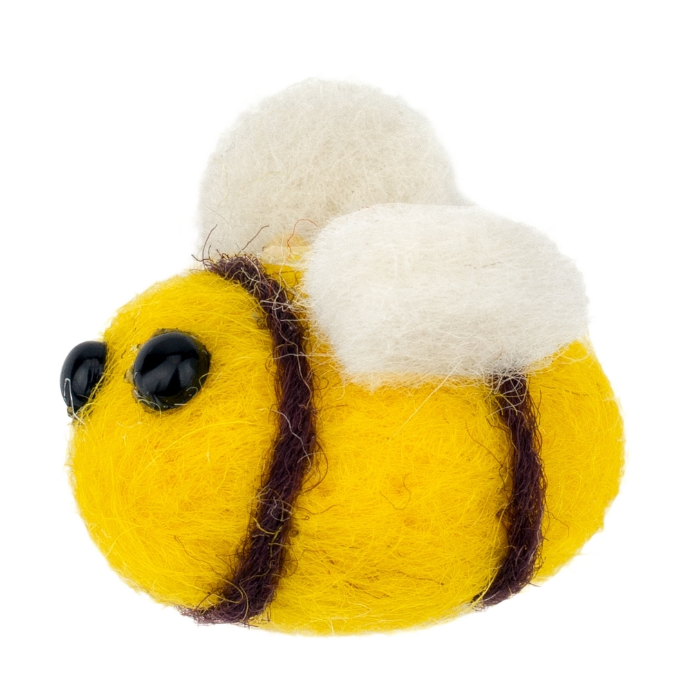 Clutch pin brooch felt bee yellow