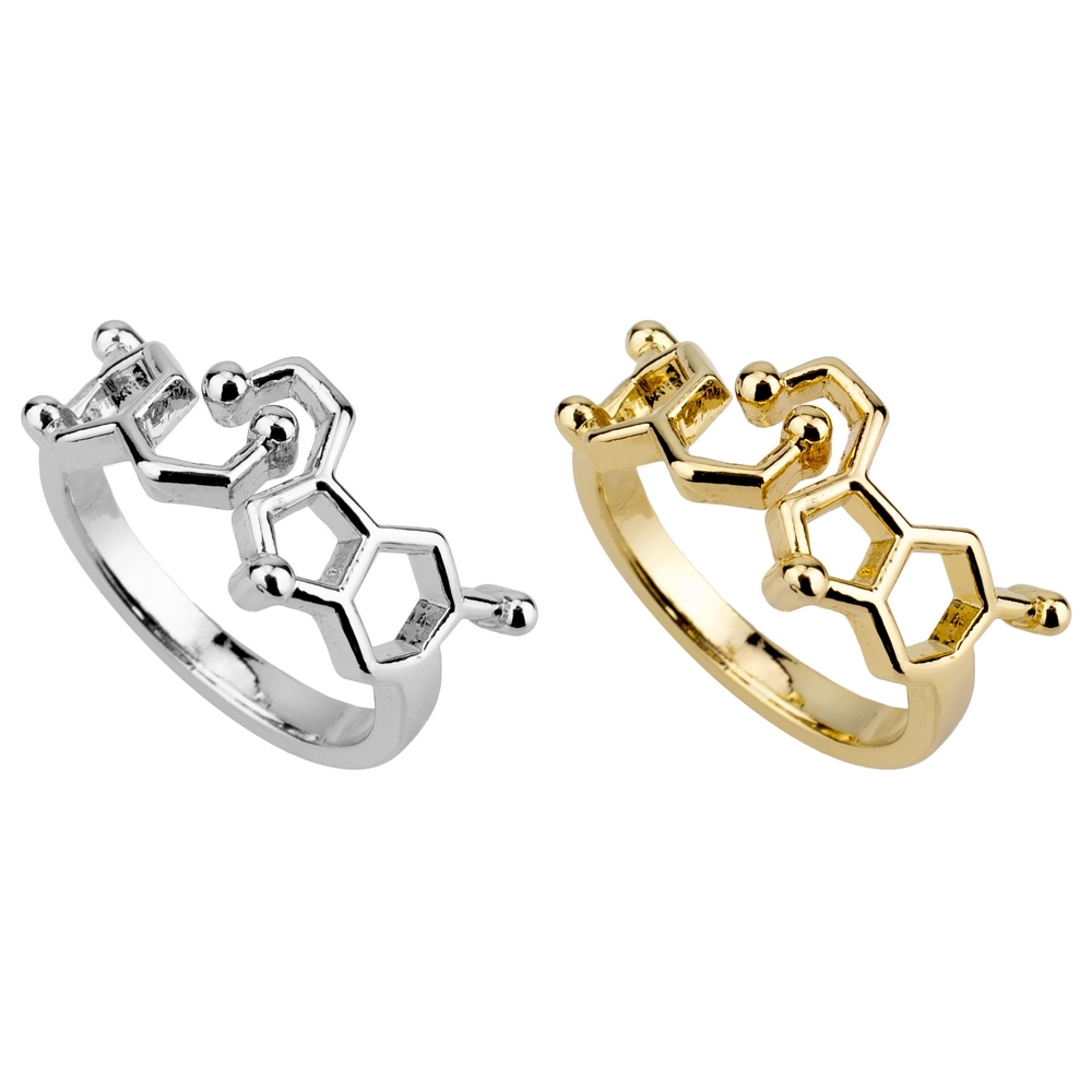 Ring serotonin molecule silver & gold