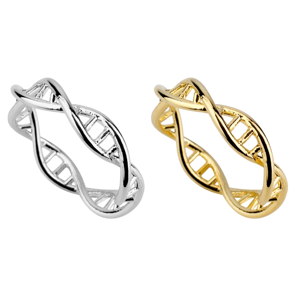 Ring DNA double helix silver & gold