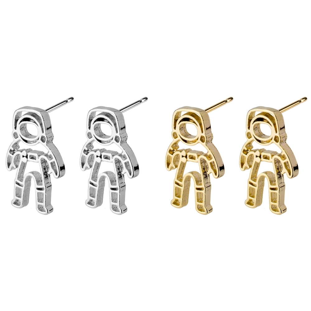 Stud earring astronaut outline silver & gold