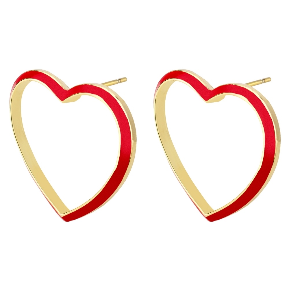 Stud earring enamel heart red