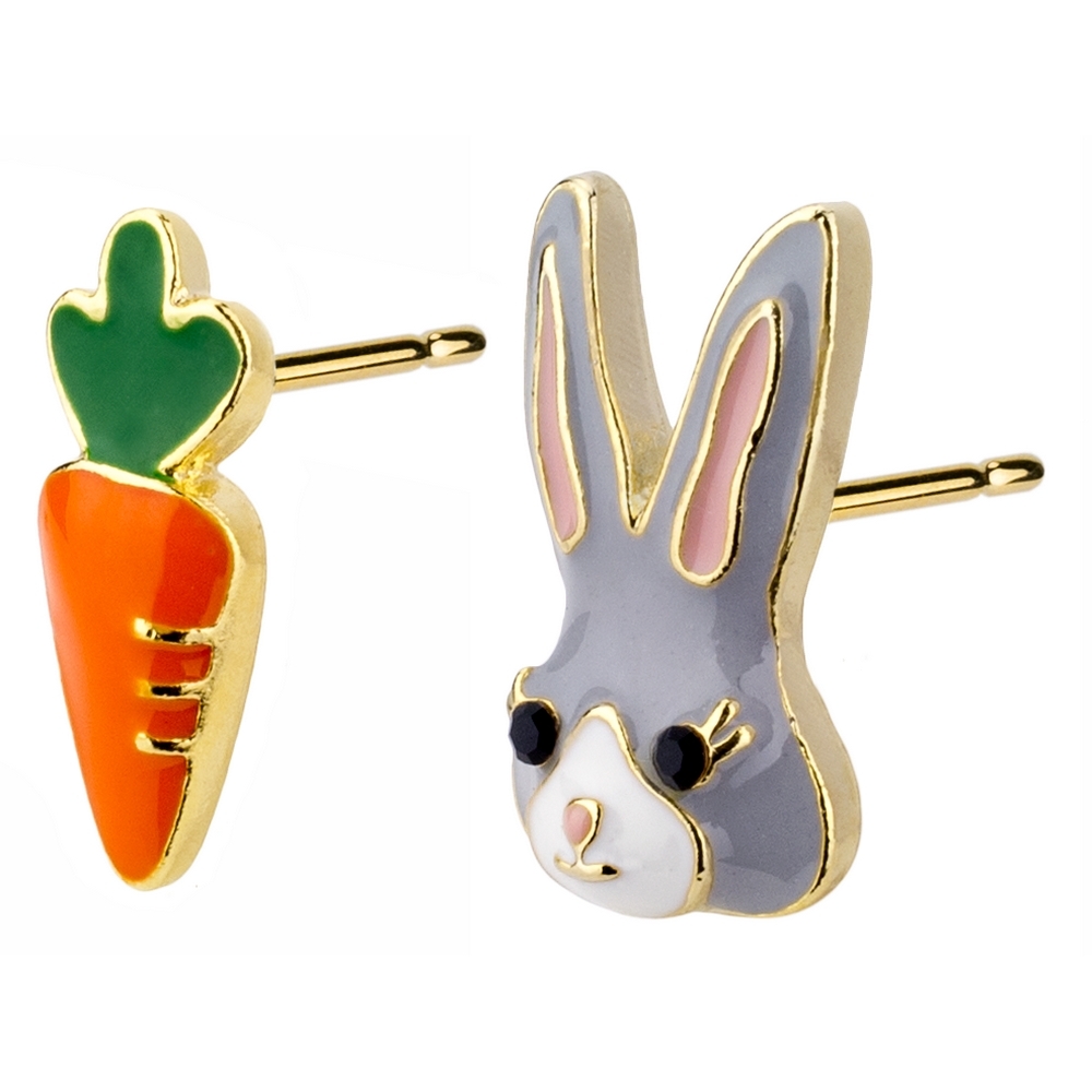 Stud earring enamel rabbit & bunny multicoloured