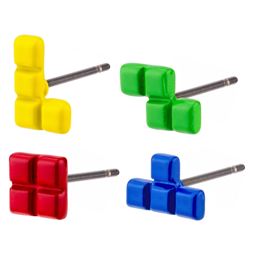 Stud earring enamel tetris inspired multicoloured