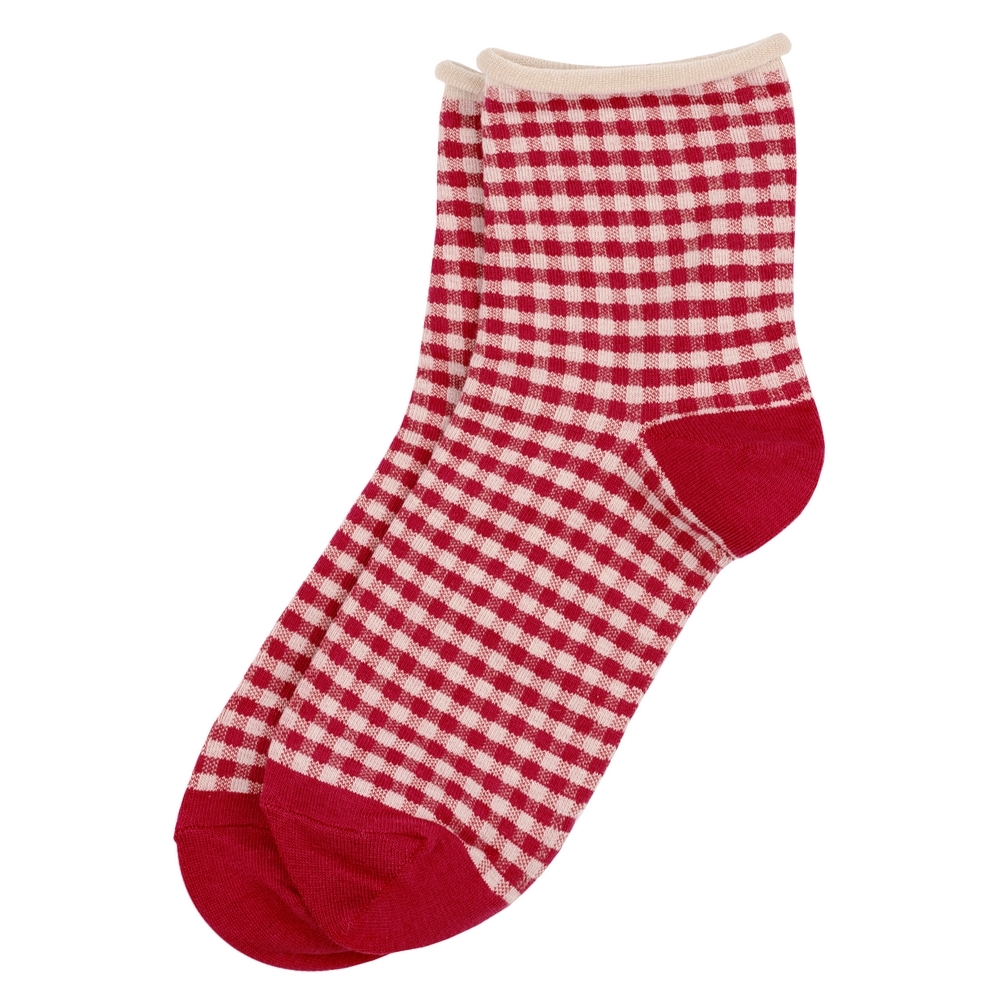 Socks cotton & spandex gingham red