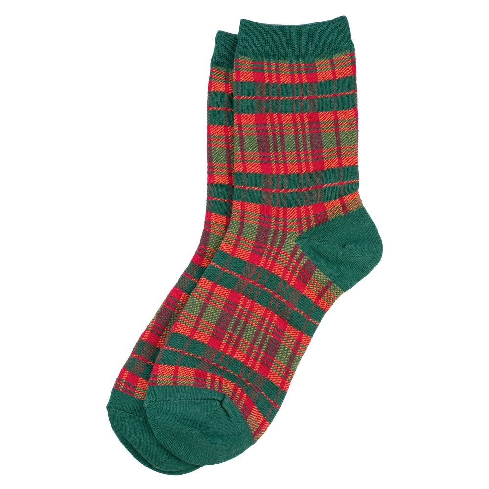 Socks cotton & spandex tartan mix green
