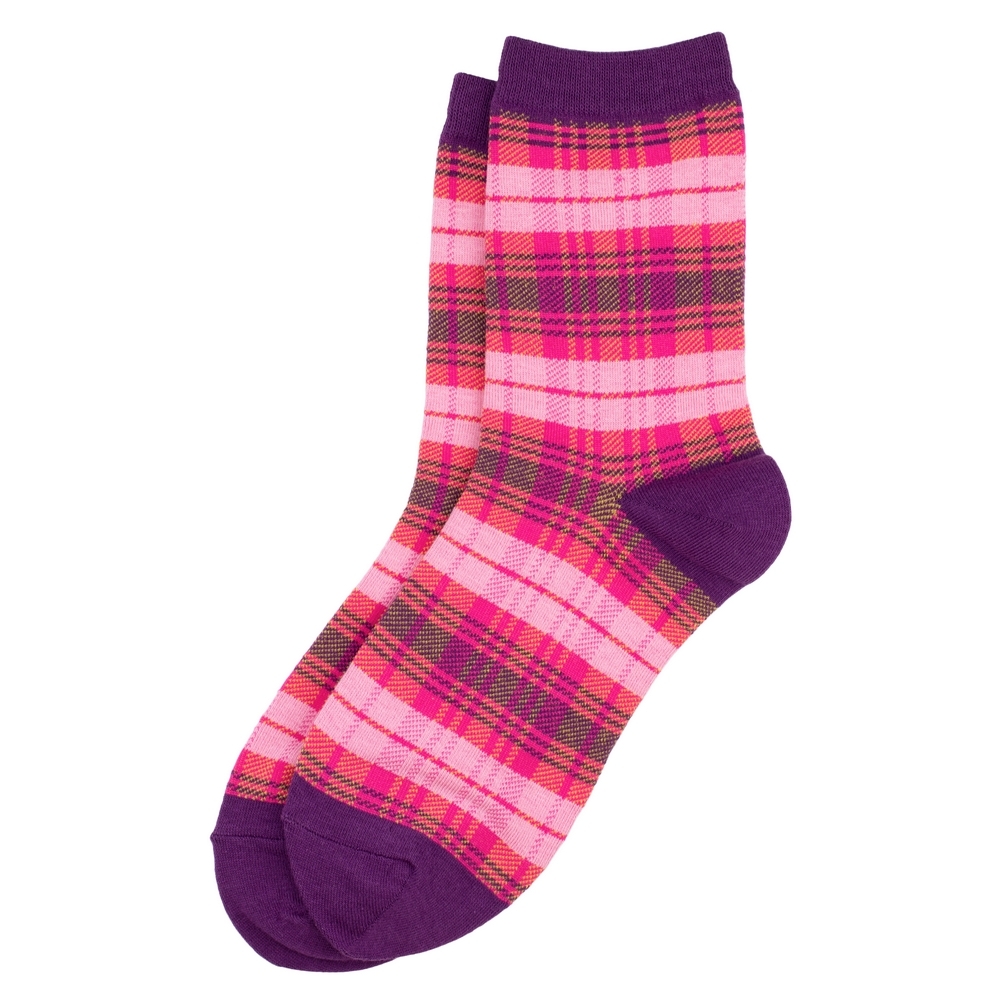 Socks cotton & spandex tartan mix pink