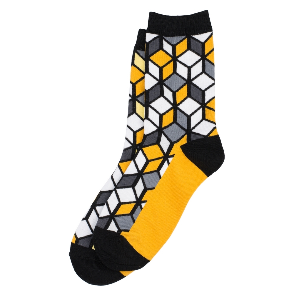 Socks cotton & spandex illusion cube yellow