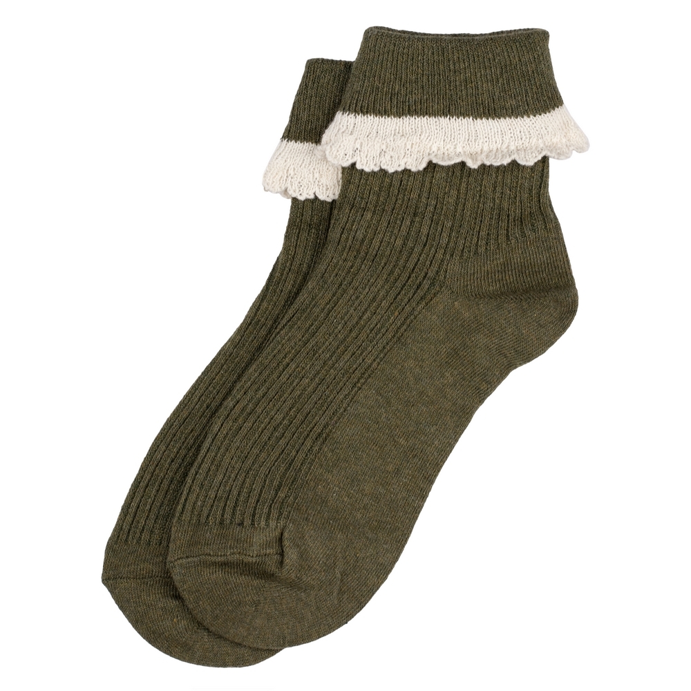 Socks cotton & spandex lace frill khaki green