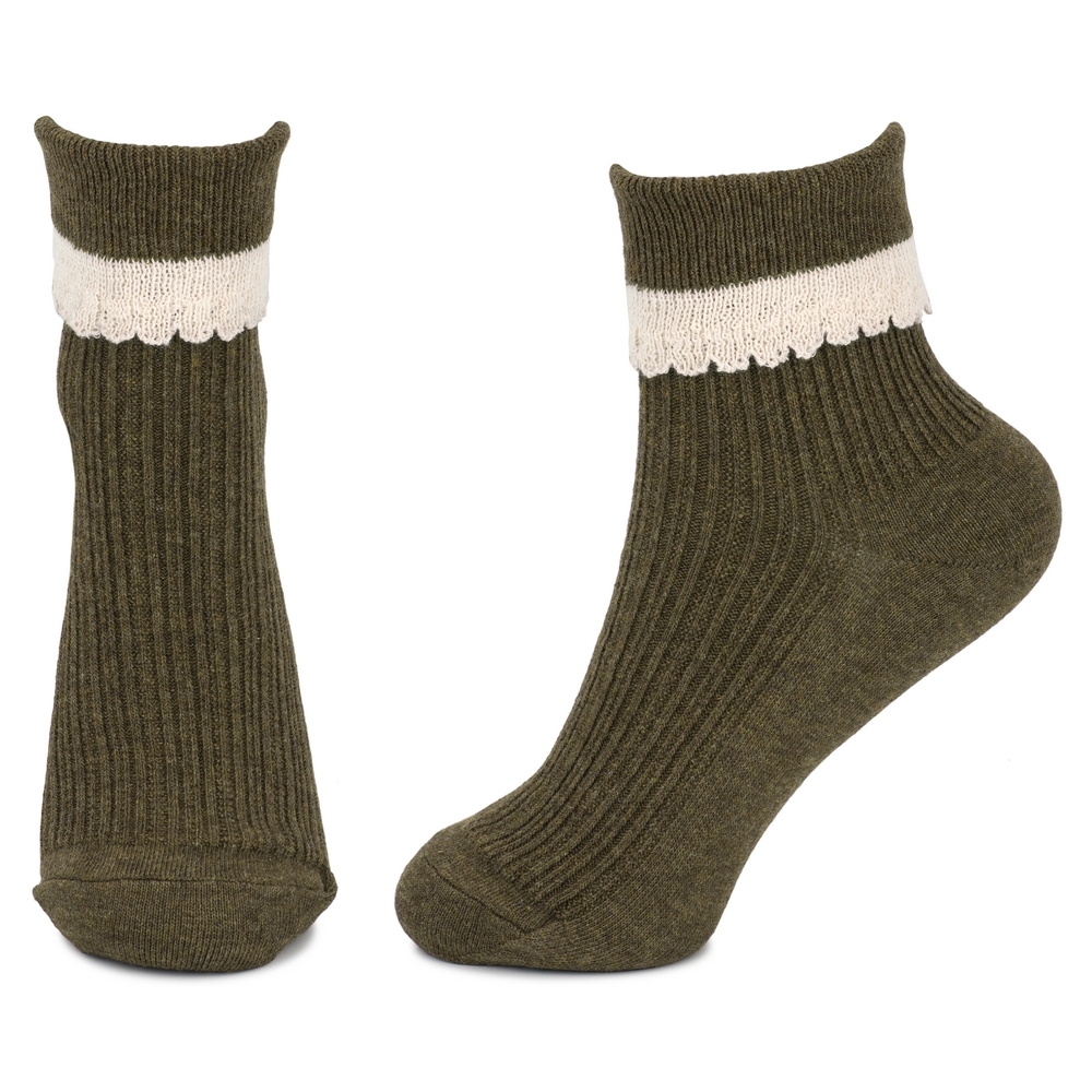 Socks cotton & spandex lace frill khaki green - Image 2