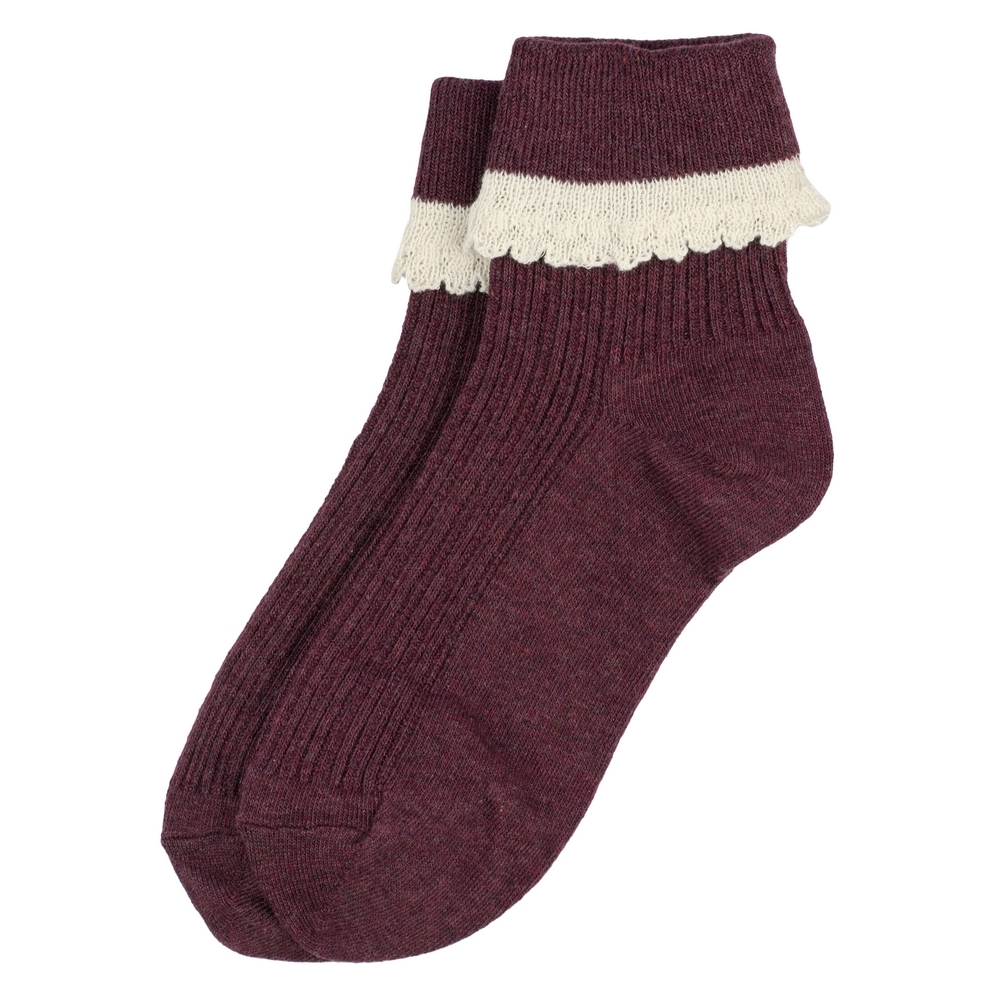 Socks cotton & spandex lace frill burgundy red