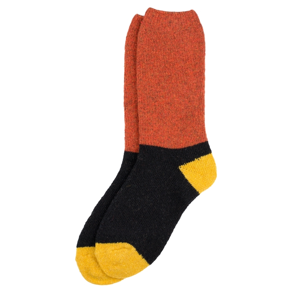 Socks wool & acrylic knit block black & orange