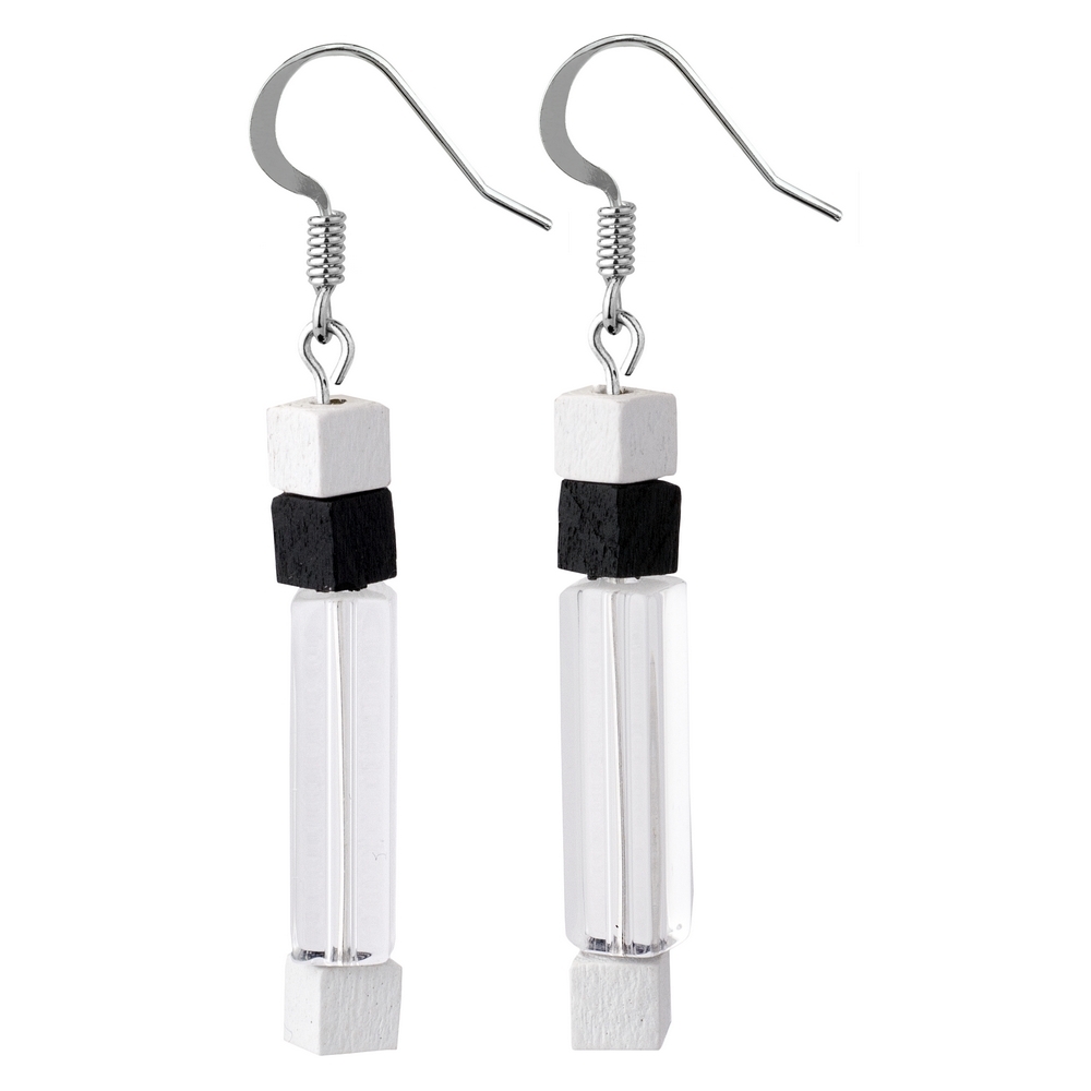 Drop earring glass & wood manhattan monochrome off white