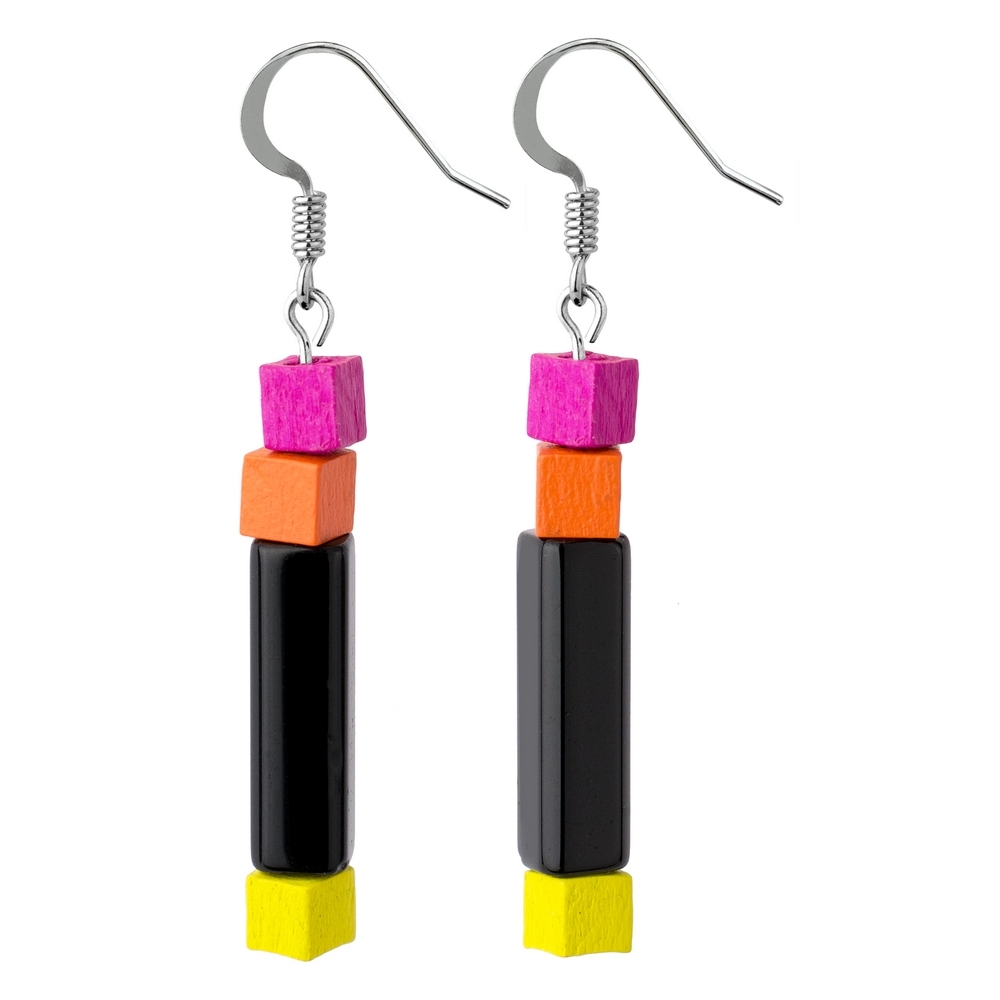 Drop earring glass & wood manhattan coloured multicoloured