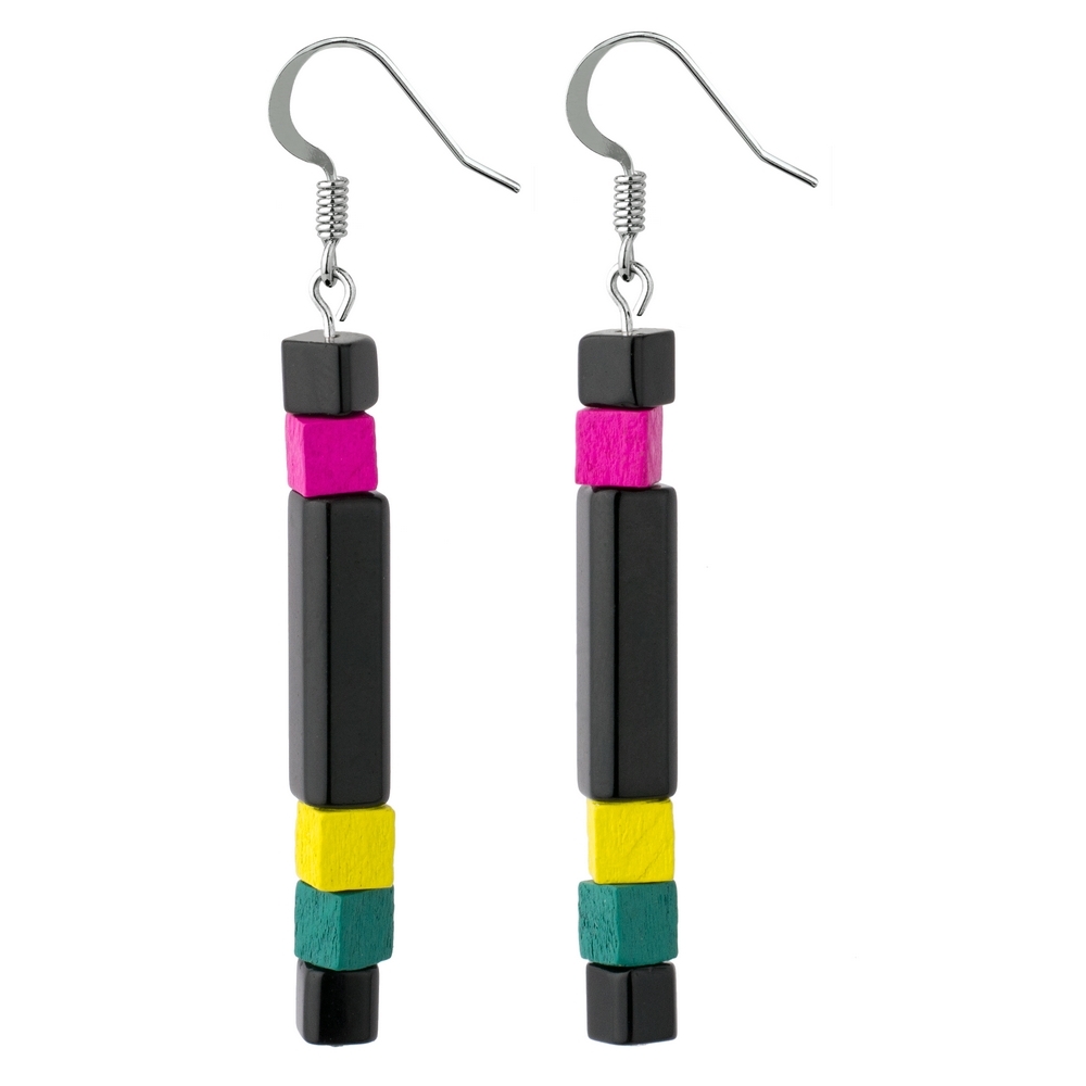 Drop earring glass & wood manhattan coloured multicoloured