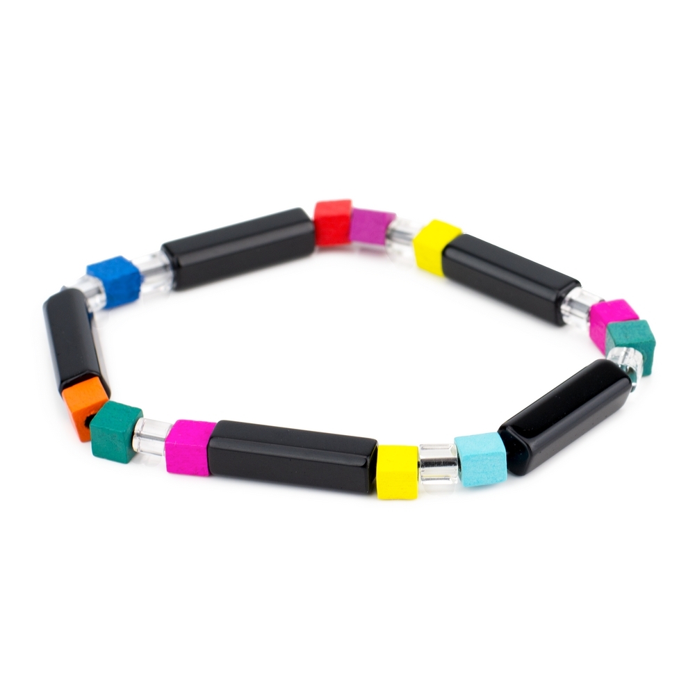 Bracelet glass & wood manhattan coloured multicoloured