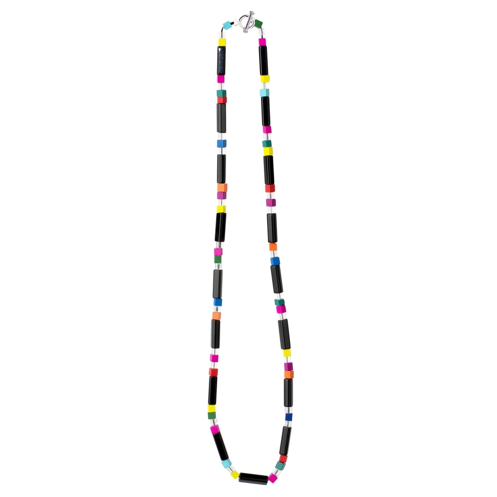 Necklace glass & wood manhattan coloured multicoloured