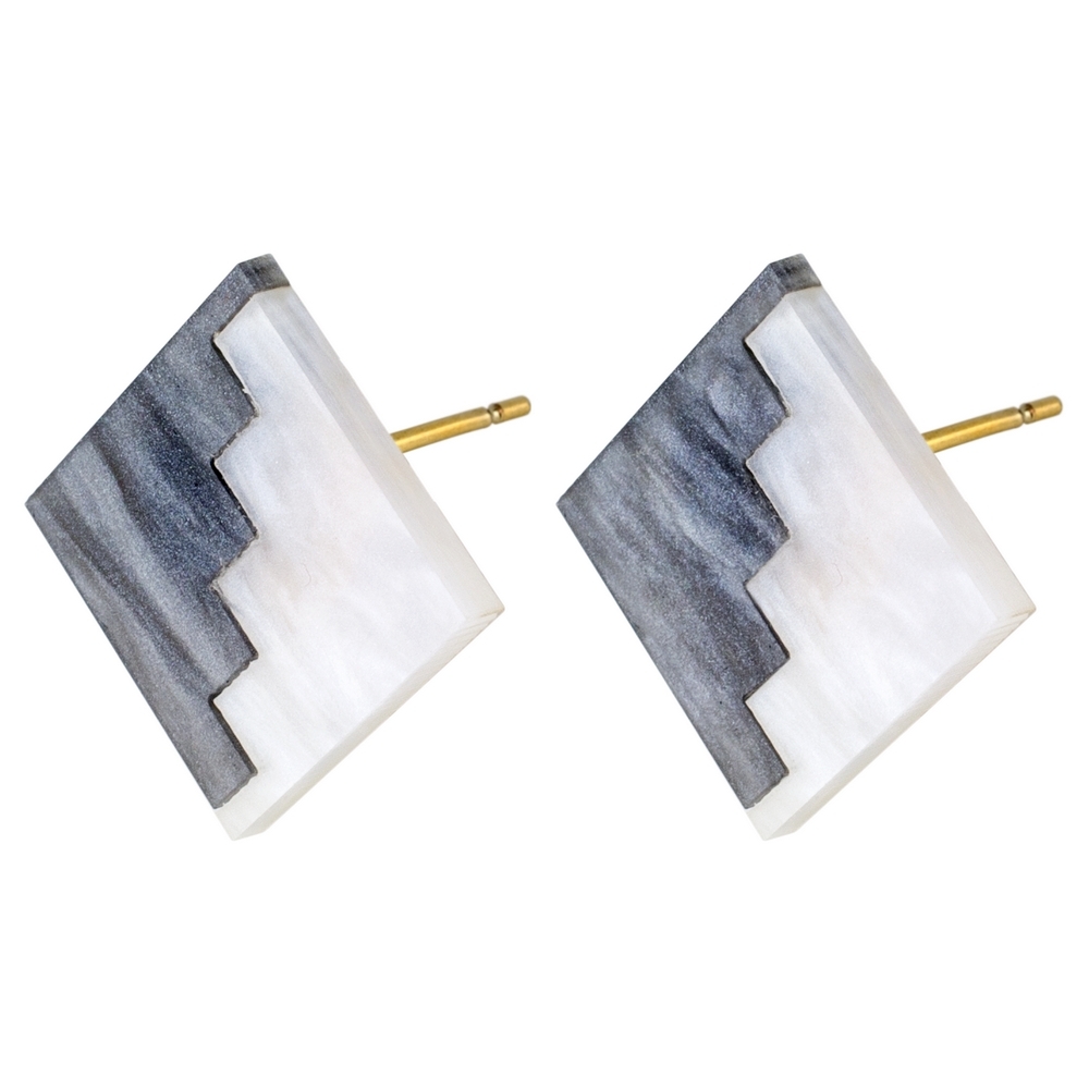 Stud earring acrylic interconnect square grey & white