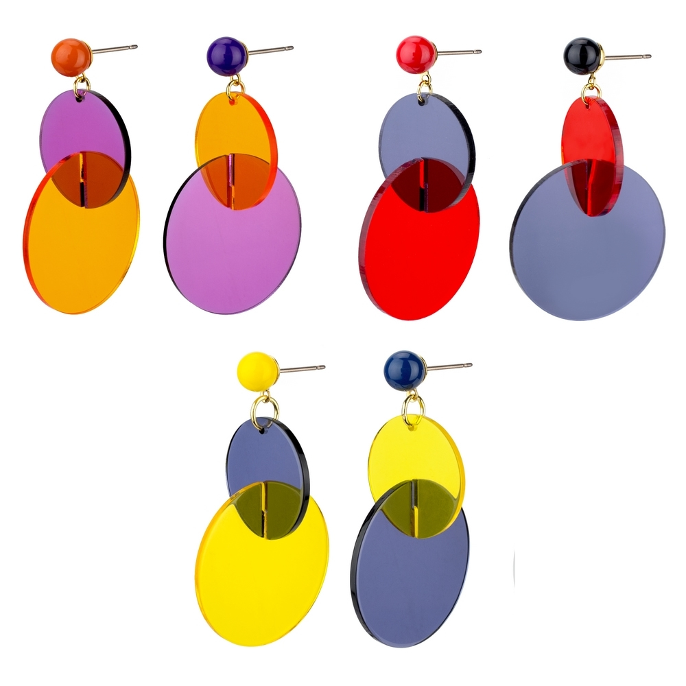 Drop earring acrylic bold circle assorted colours