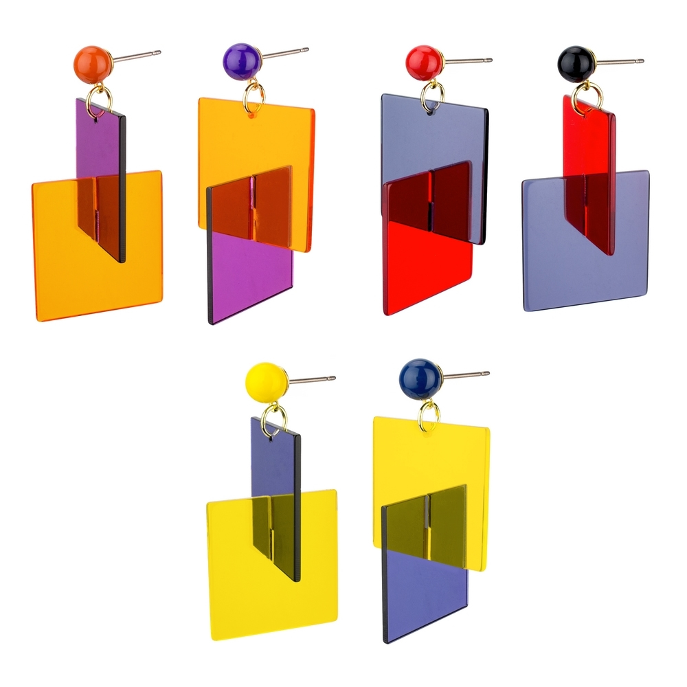 Drop earring acrylic bold square assorted colours